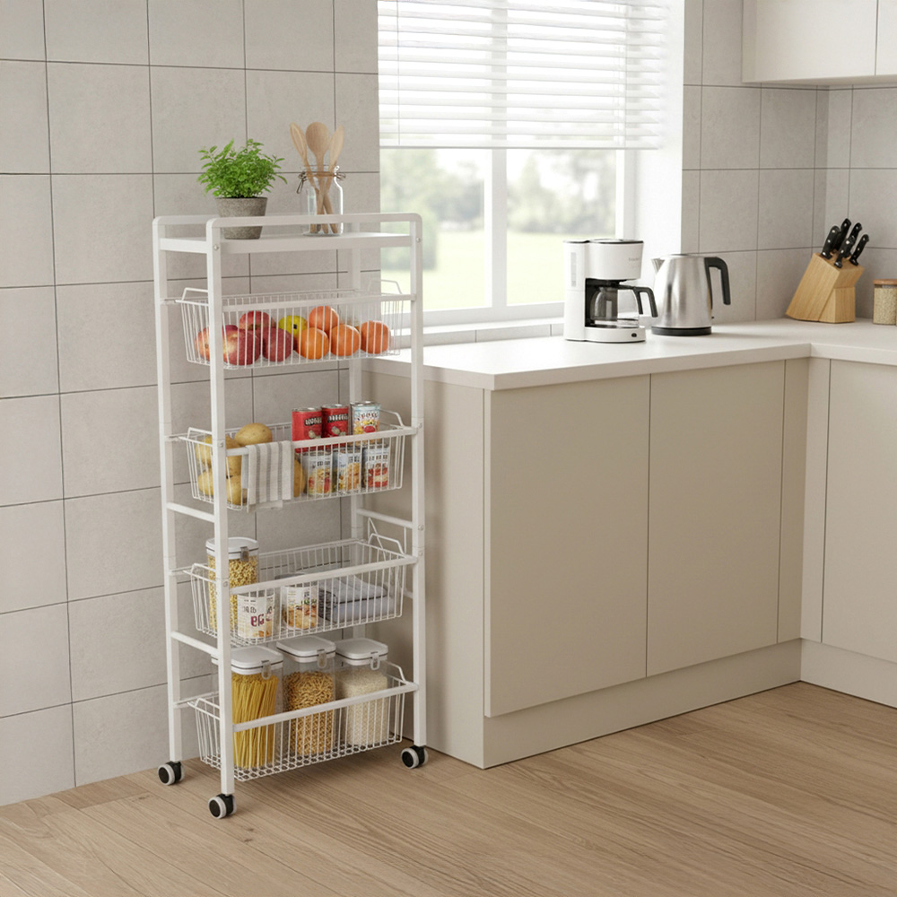 Living and Home 5 Shelf White Slim Rolling Kitchen Storage Organiser Image 7
