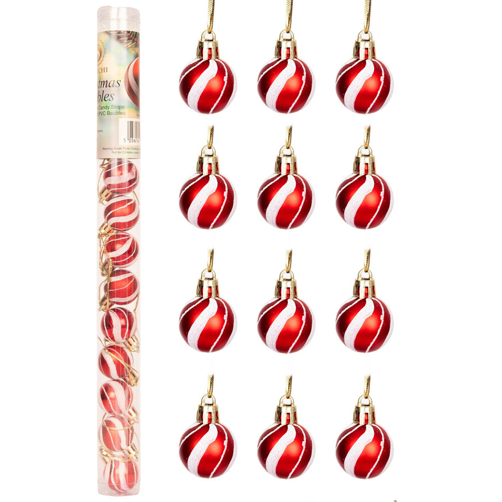 Shatchi Candy Stripe Christmas Bauble 12 Pack Image 1