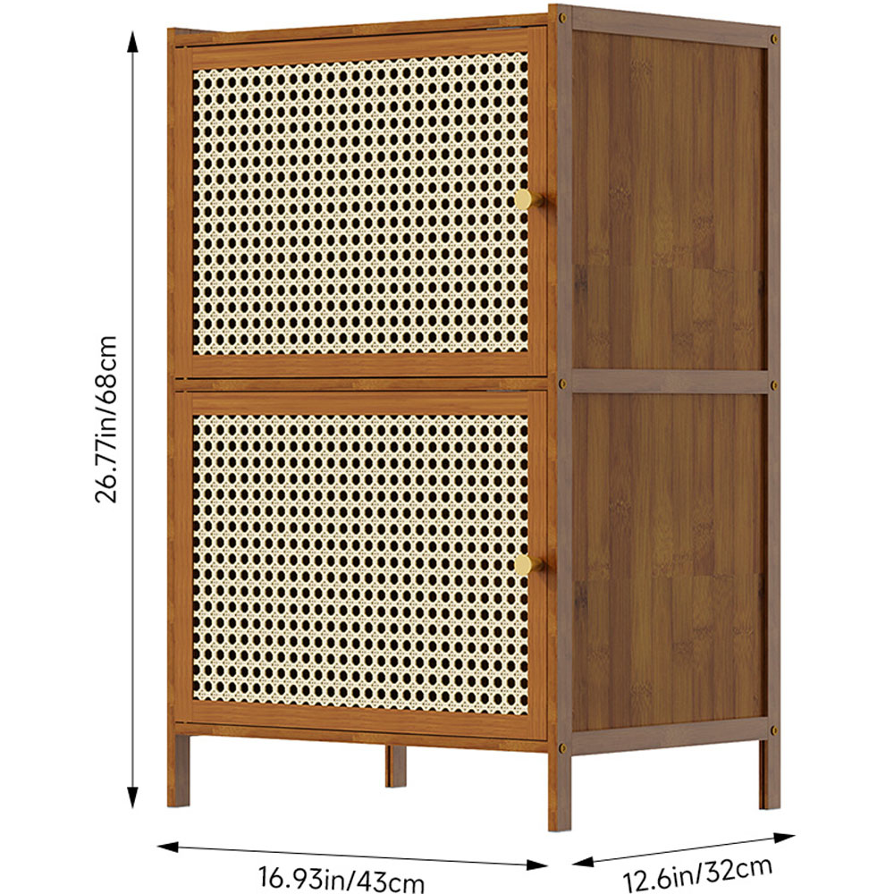 Living and Home 2 Rattan Door Brown Bamboo Bookcase Image 9