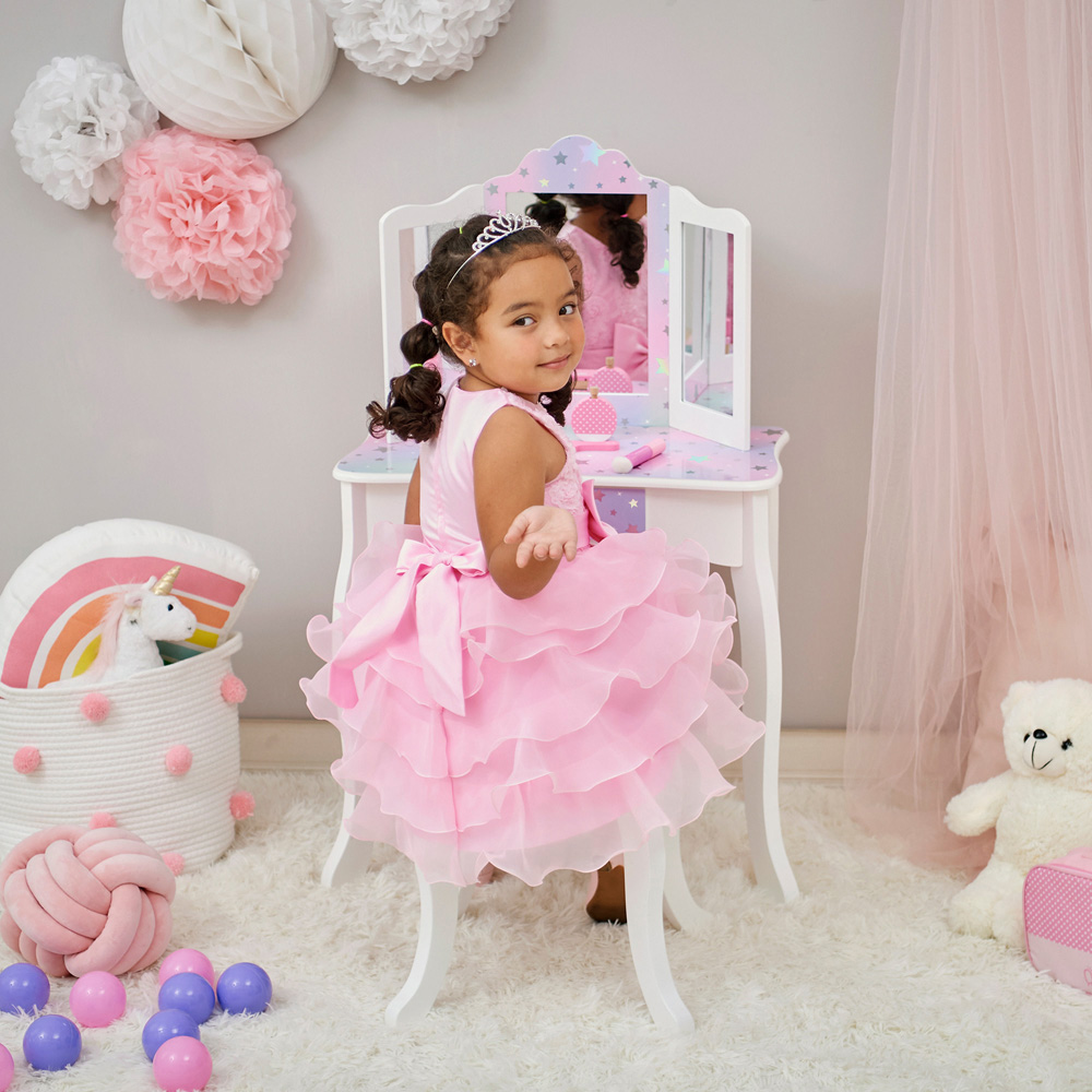 Teamson Kids White and Lavender Starry Sky Print Gisele Medium Vanity and Stool Image 7