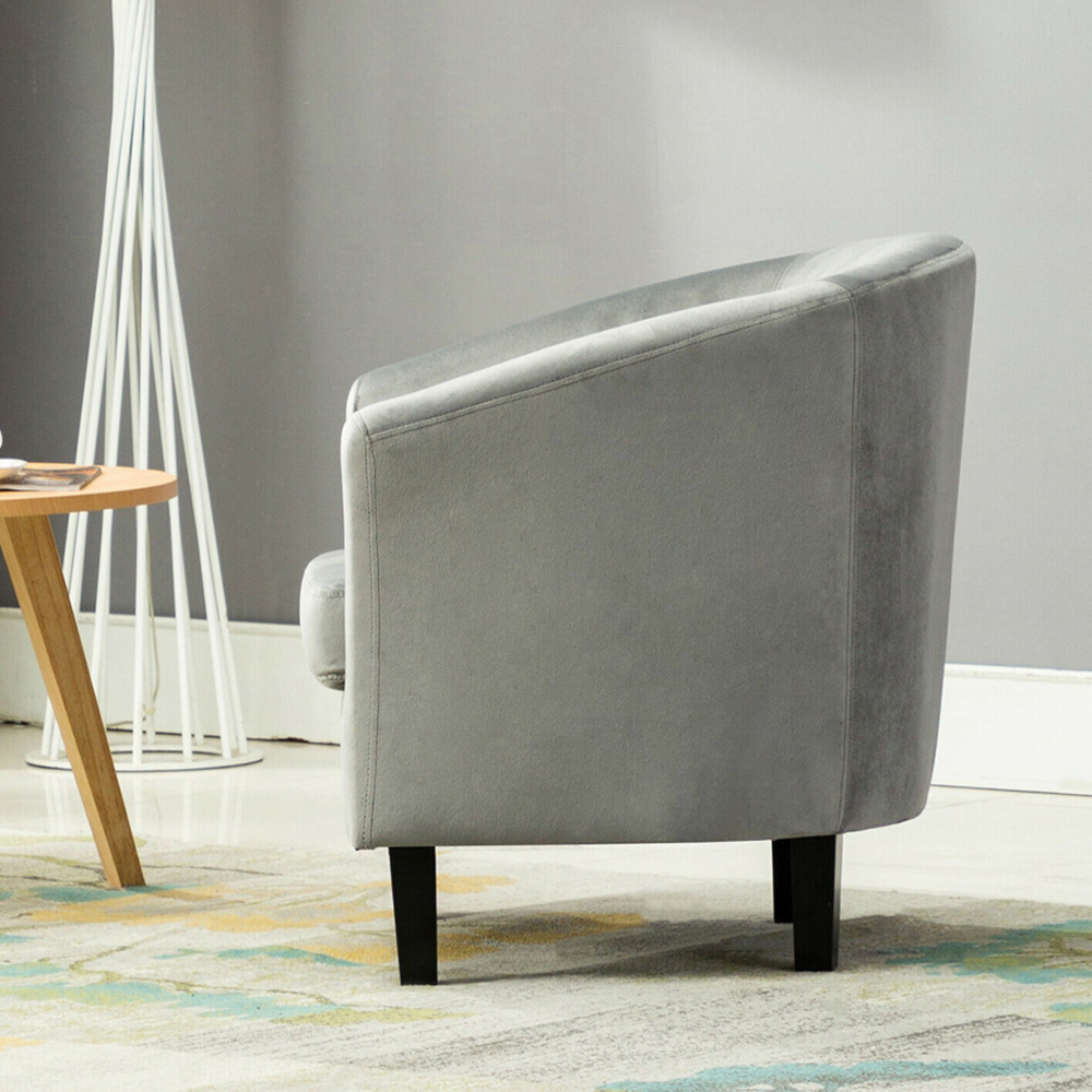 wilko Grey Velvet Fabric Tub Arm Chair Image 3