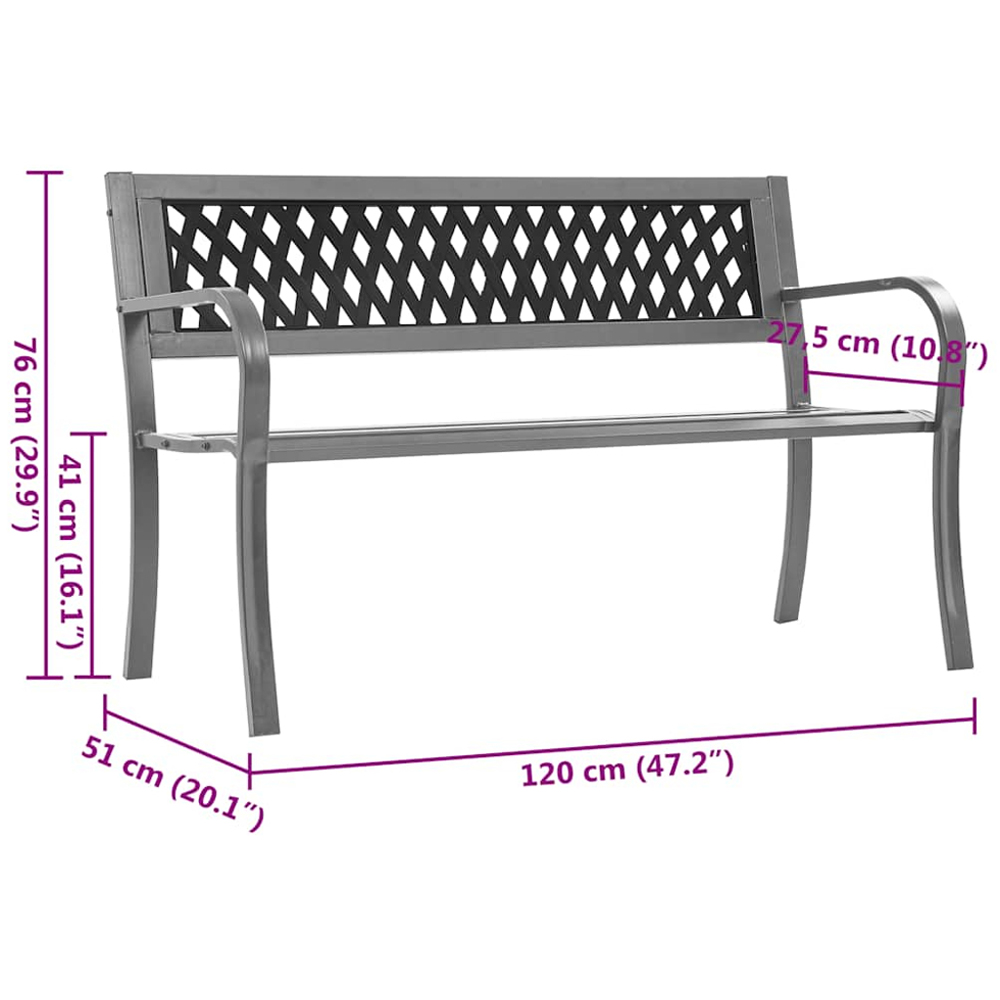 vidaXL 2 Seater Black Steel Cross Backrest Garden Bench Image 8