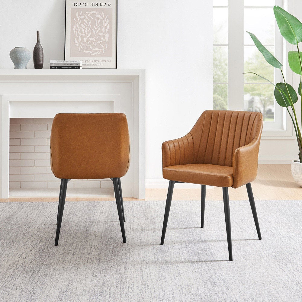 Furniturebox Cori Set of 2 Tan and Black Faux Leather Dining Chair Image 8