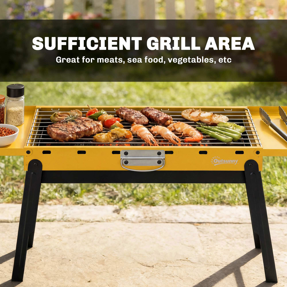 Outsunny Yellow Charcoal BBQ Grill with 2 Side Shelves and Handle Image 6