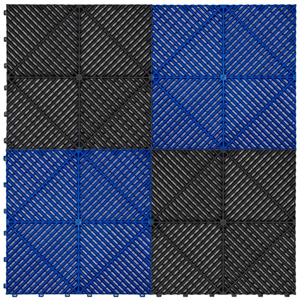 Monstershop 120 Black and 120 Blue Vented Garage Floor Tiles with Edges Image 1
