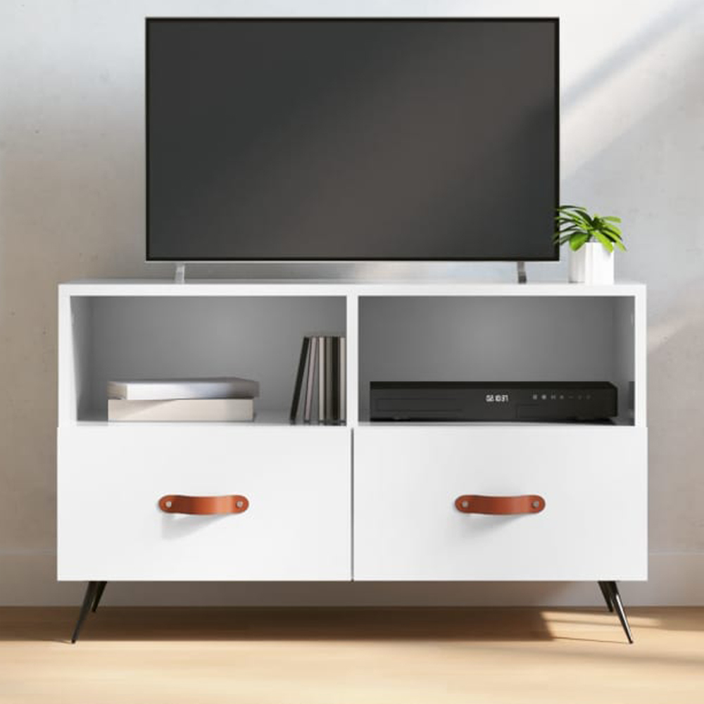 vidaXL 2 Drawer 2 Shelf High Gloss White TV Cabinet Image 1