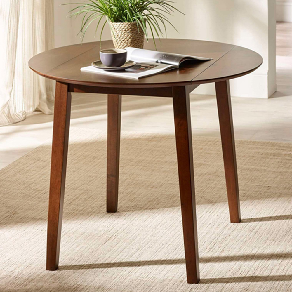 Julian Bowen Coast 4 Seater Walnut Effect Round Drop Leaf Dining Table Image 1