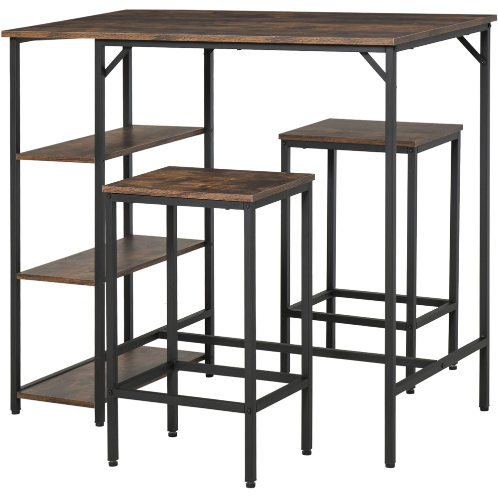 Portland 2 Seater Wood Effect Bar Table with Stools and Side Shelf Image 2