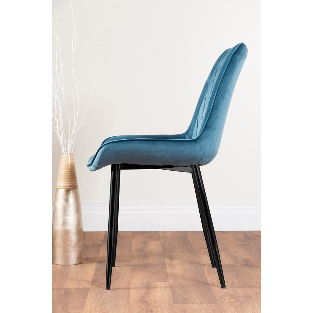 Furniturebox Cesano Set of 2 Blue and Black Velvet Dining Chair Image 3