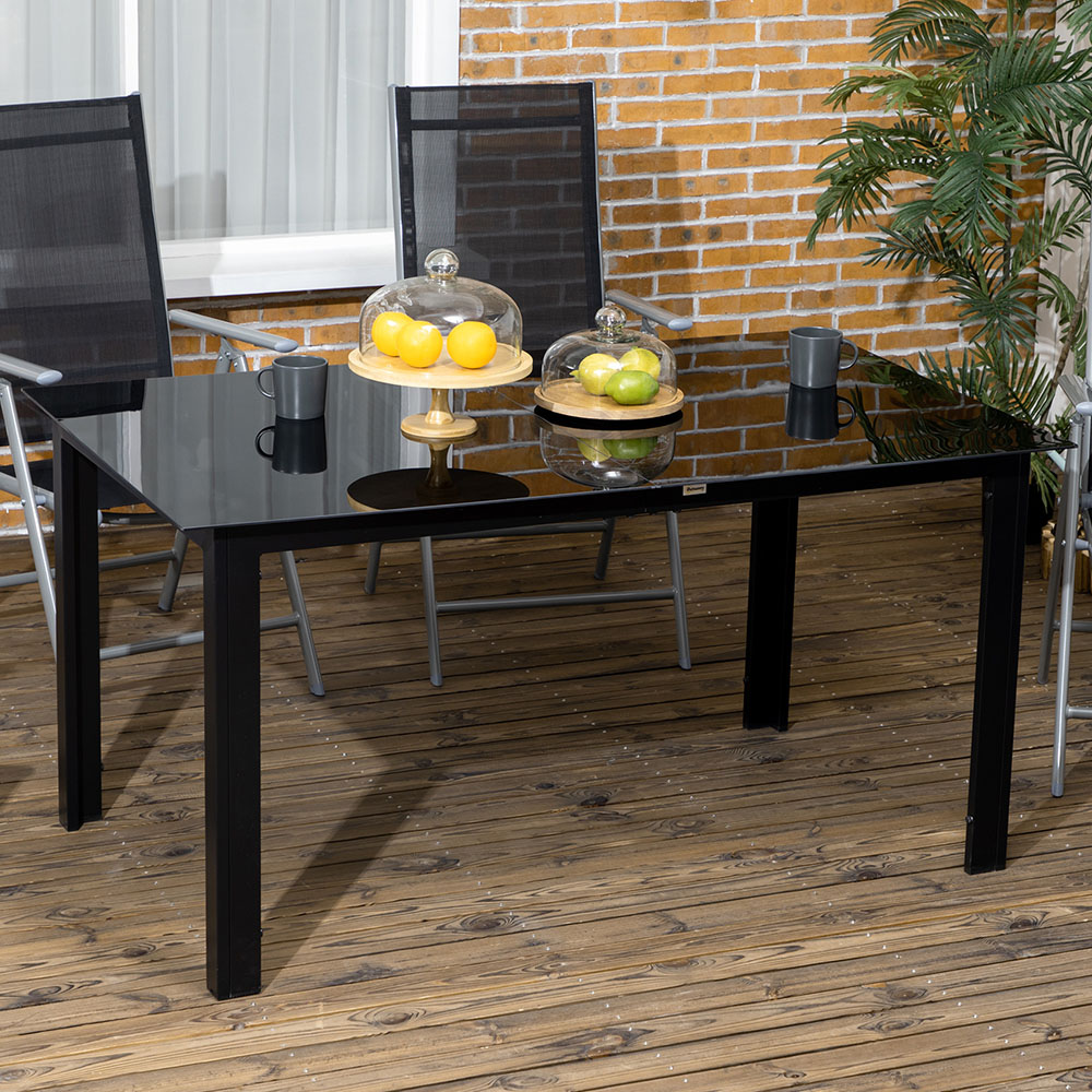 Outsunny 6 Seater Aluminium Glass Dining Table Black Image 1