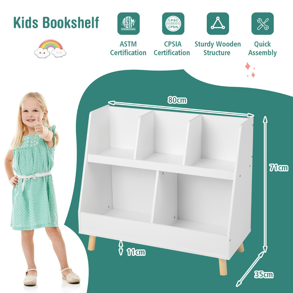 Costway 5 Cube White Kids Toy Organiser Image 9