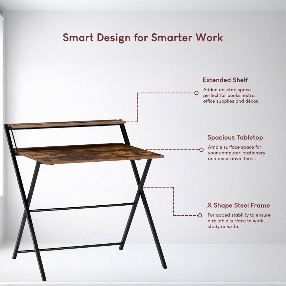 Vida Designs Brooklyn Dark Wood Foldable Computer Desk Image 7