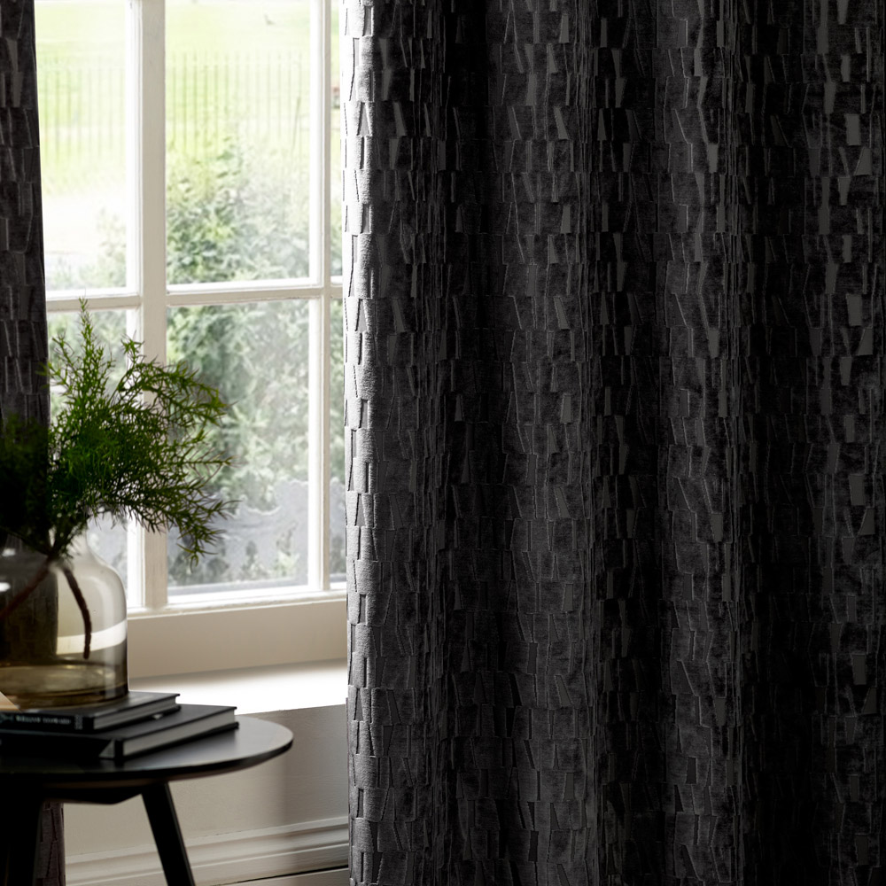 Paoletti Manhattan Charcoal Fully Lined Velvet Eyelet Curtains 168 x 229cm Image 4