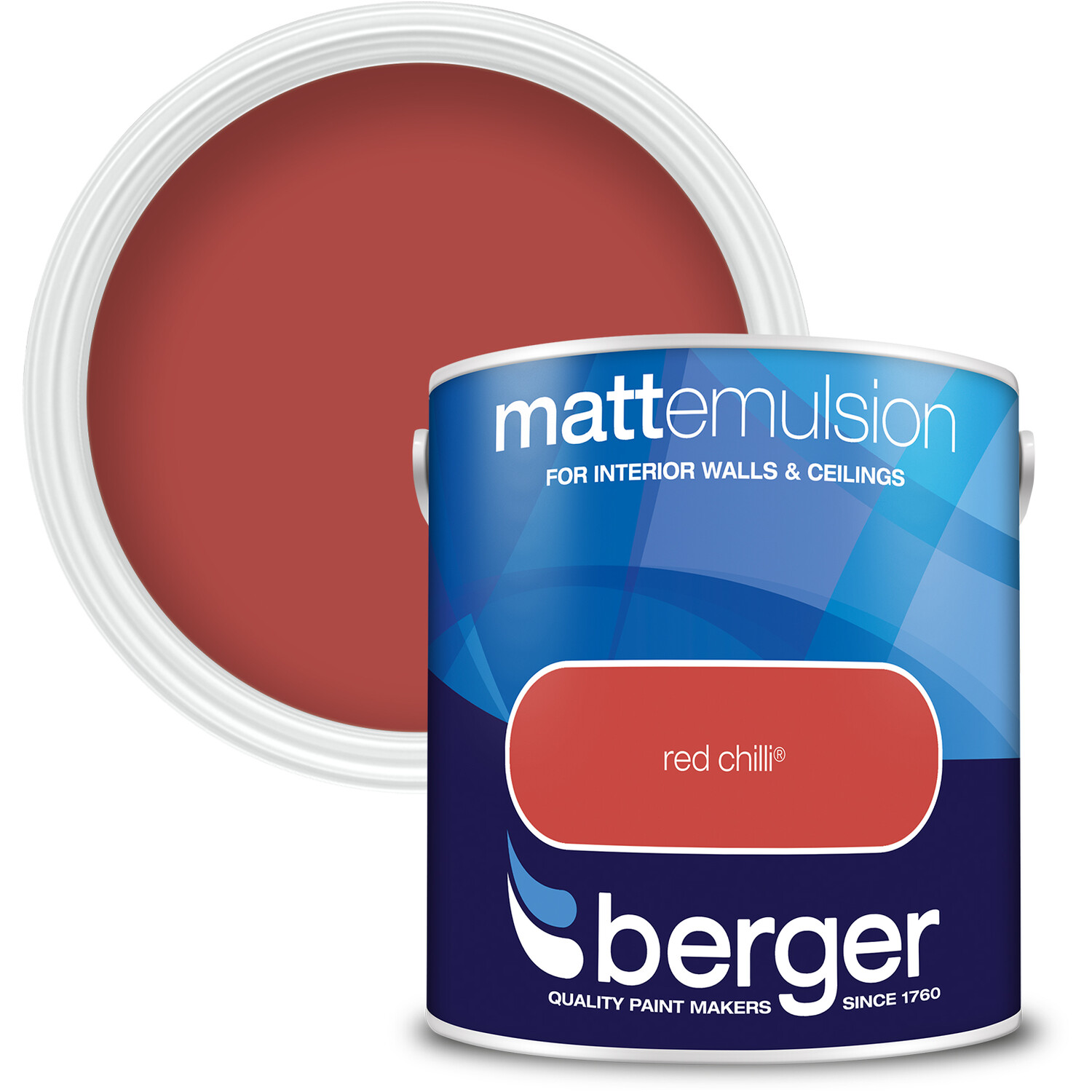 Berger Walls and Ceilings Red Chilli Matt Emulsion Paint 2.5L Image 1