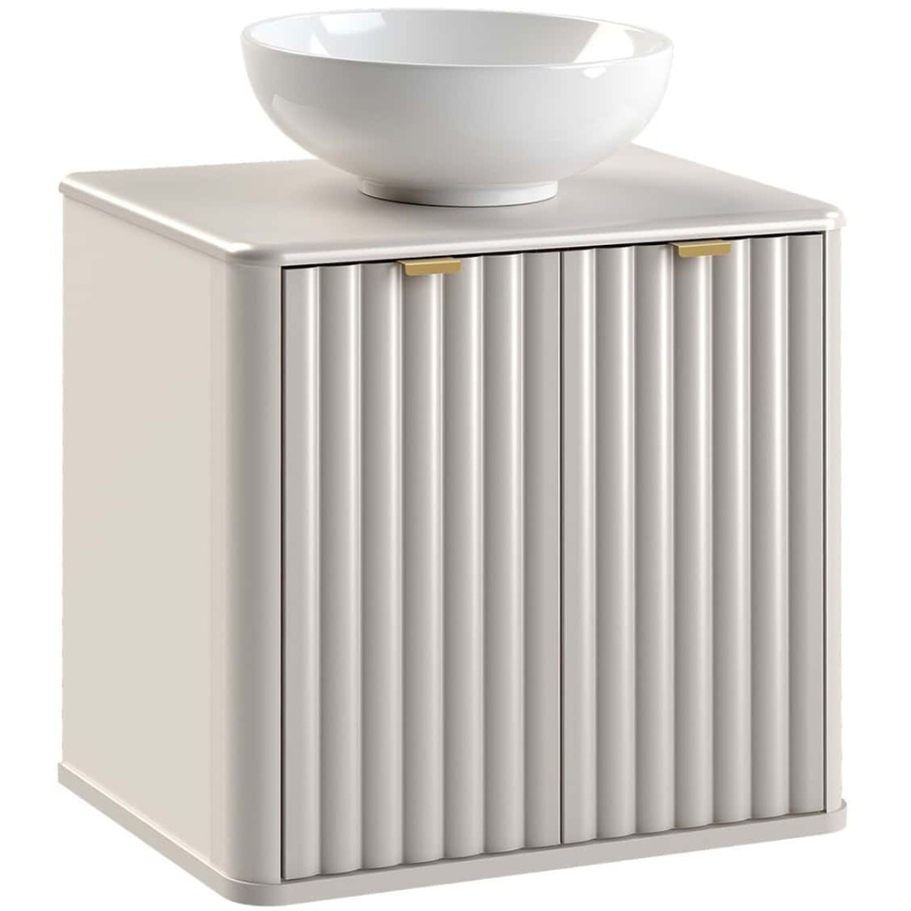 Impact Furniture Oren 2 Door Cashmere Beige Fluted Under Sink Vanity Unit with Ceramic Basin 600mm Image 2
