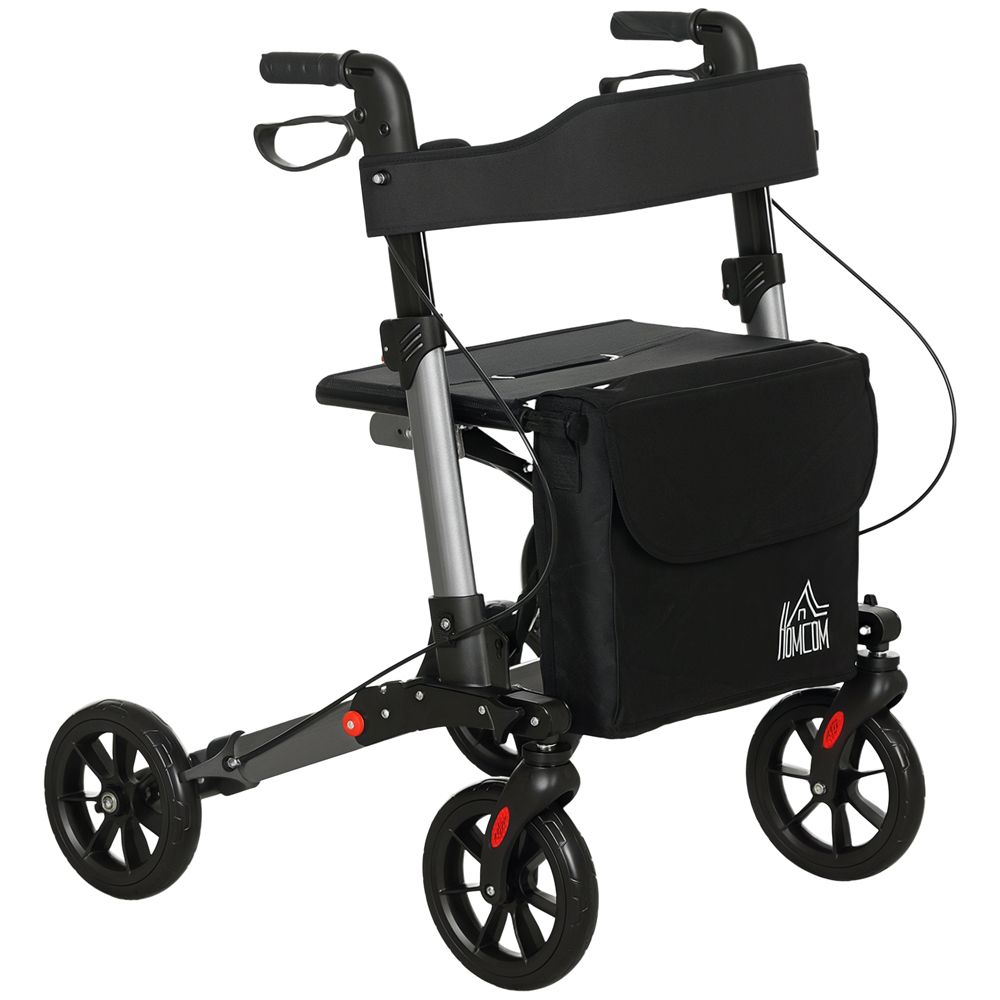 HOMCOM Silver 4-Wheel Foldable Rollator Walker with Seat and Storage Bag Image 1
