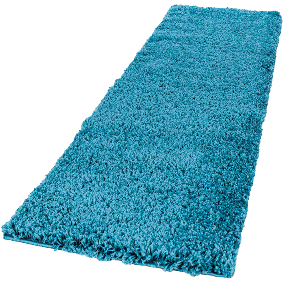Desire Rugs Oxford Teal Plain Shaggy Runner Rug 60 x 220cm Image 1