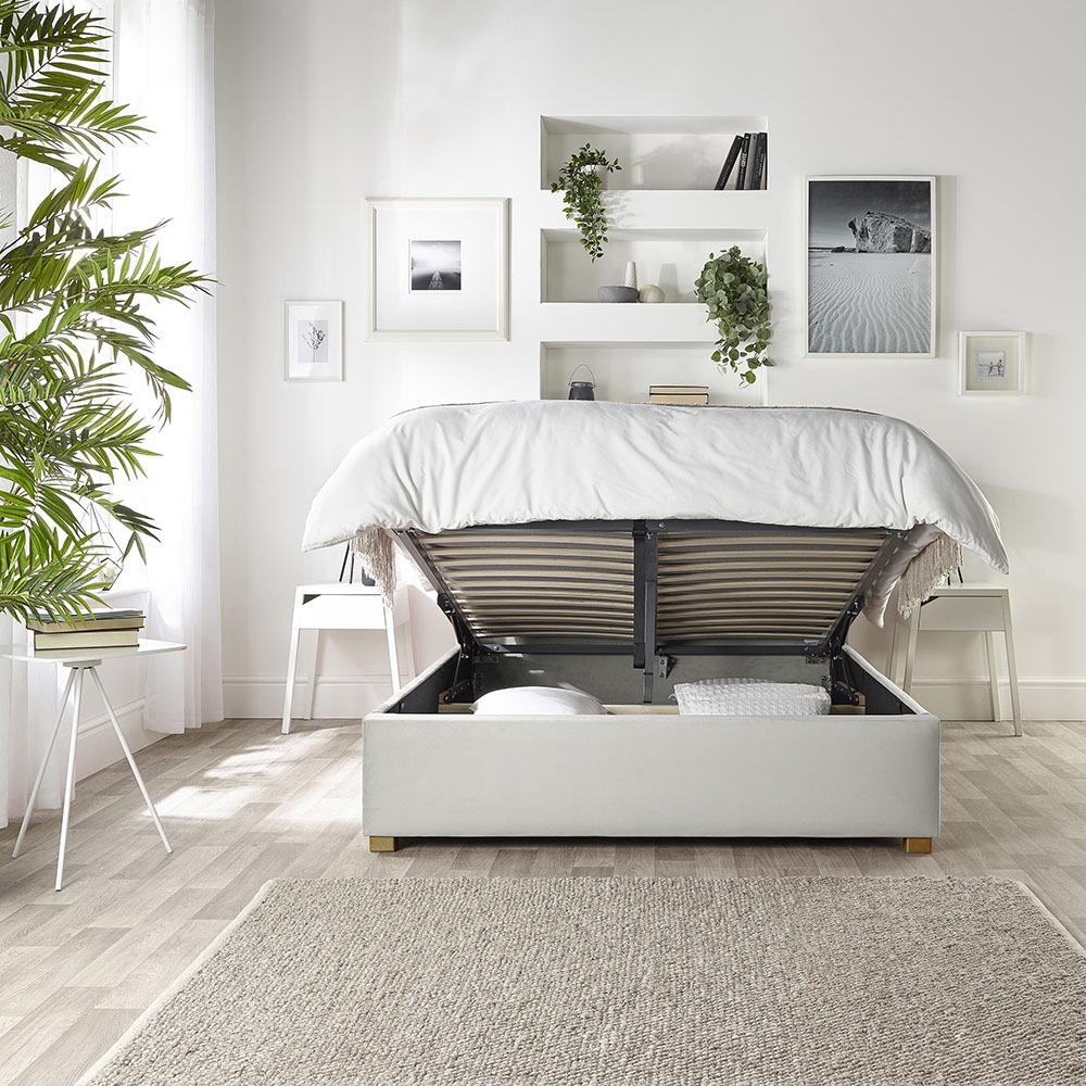 Catherine Lansfield Utopia Single Light Silver Velvet Ottoman Wing Bed Image 2