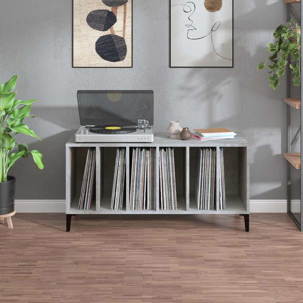 vidaXL 6 Shelf Concrete Grey Record Cabinet Image 7