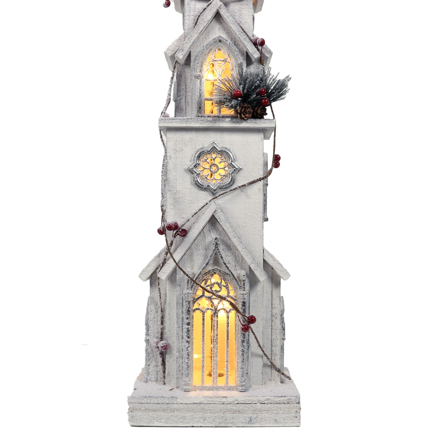 Frosted Fairytale White LED Snowy Tall Church Decoration Ornament Image 6