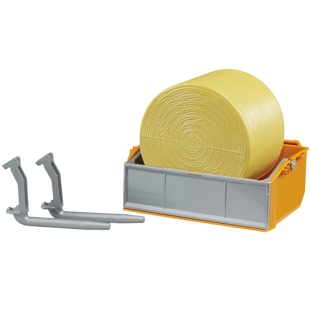Bruder Kids Tractor Loading Box Accessory Set with Forks and Round Bale Image 1