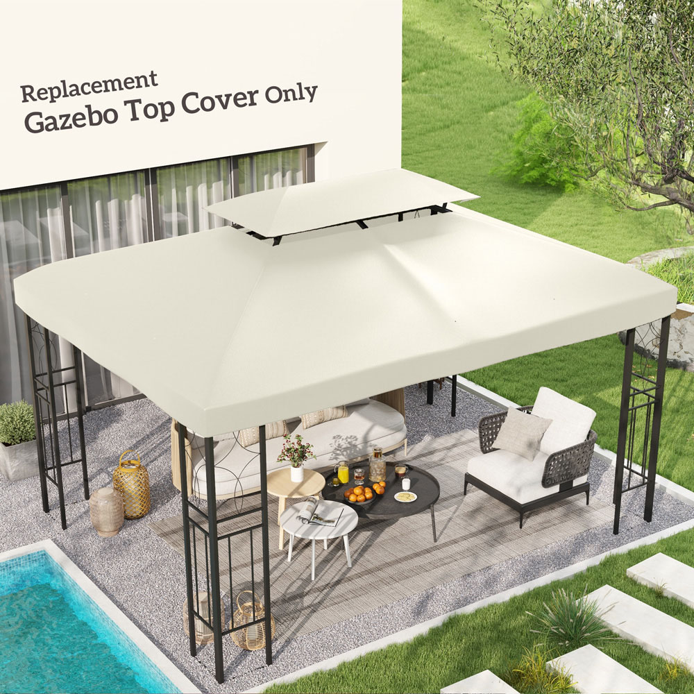 Outsunny 3 x 4m 2-Tier Cream Gazebo Canopy Replacement Cover Image 2