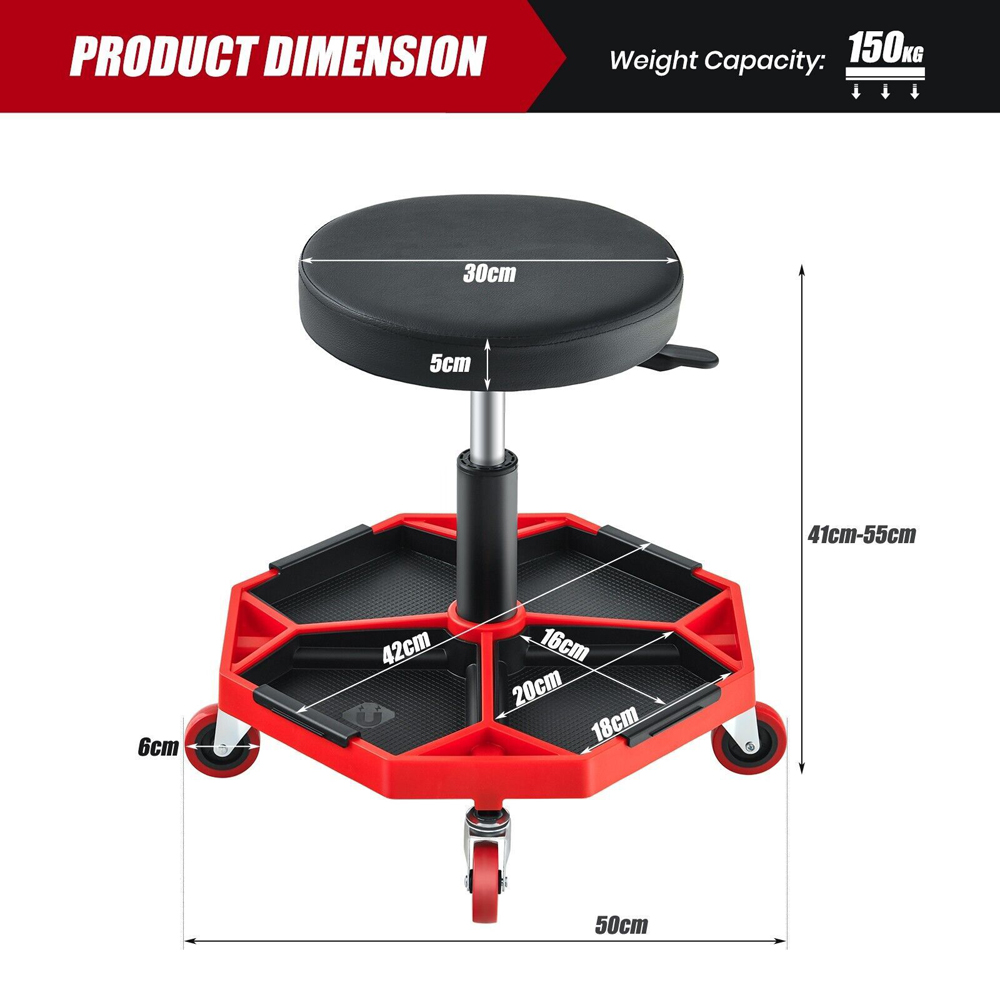 Costway Pneumatic Rolling Mechanic Stool with Padded Seat and Tool Tray Image 6