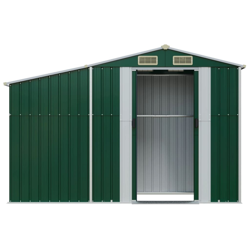 vidaXL 9 x 3ft Green Galvanised Steel Apex Garden Shed with Firewood Stand Image 4