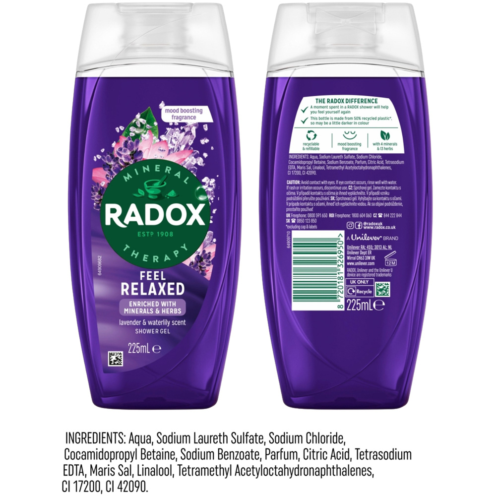Radox Mineral Therapy Feel Relaxed Lavender and Waterlily Shower Gel 225ml 6 Pack Image 8