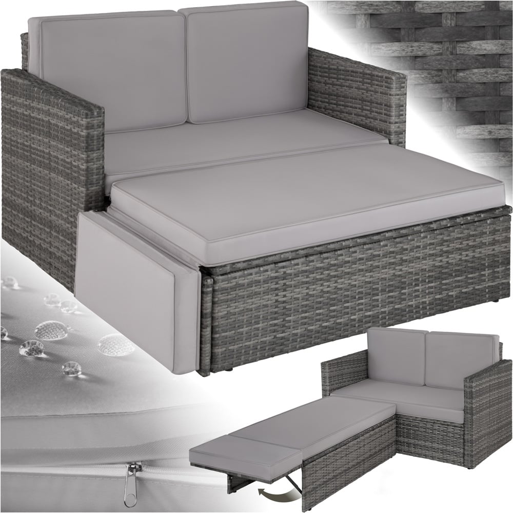 tectake Corfu 2 Seater Grey Garden Sofa with Sun Lounger Image 2