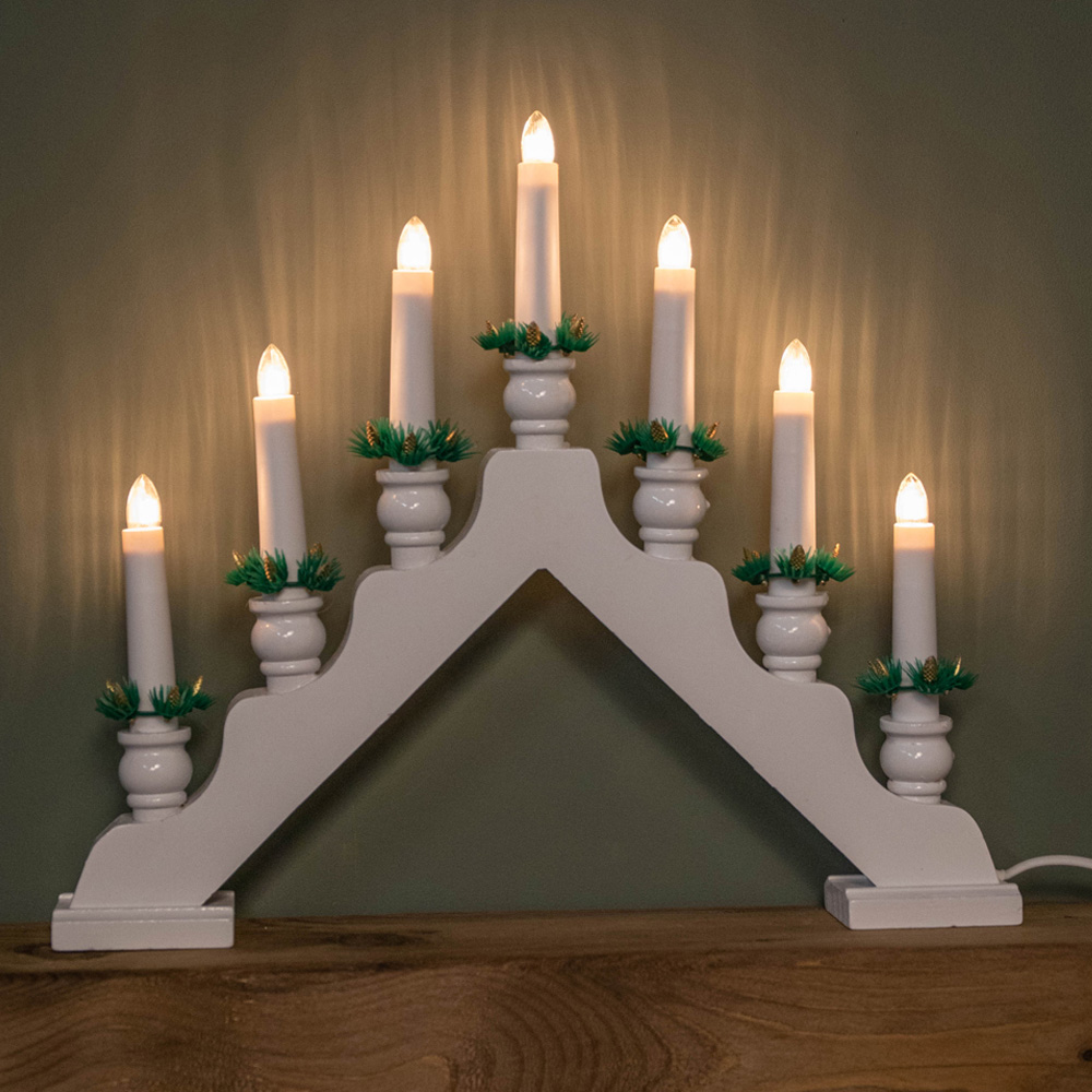 Samuel Alexander Warm White LED White Wooden Christmas Candle Bridge 40cm Image 5