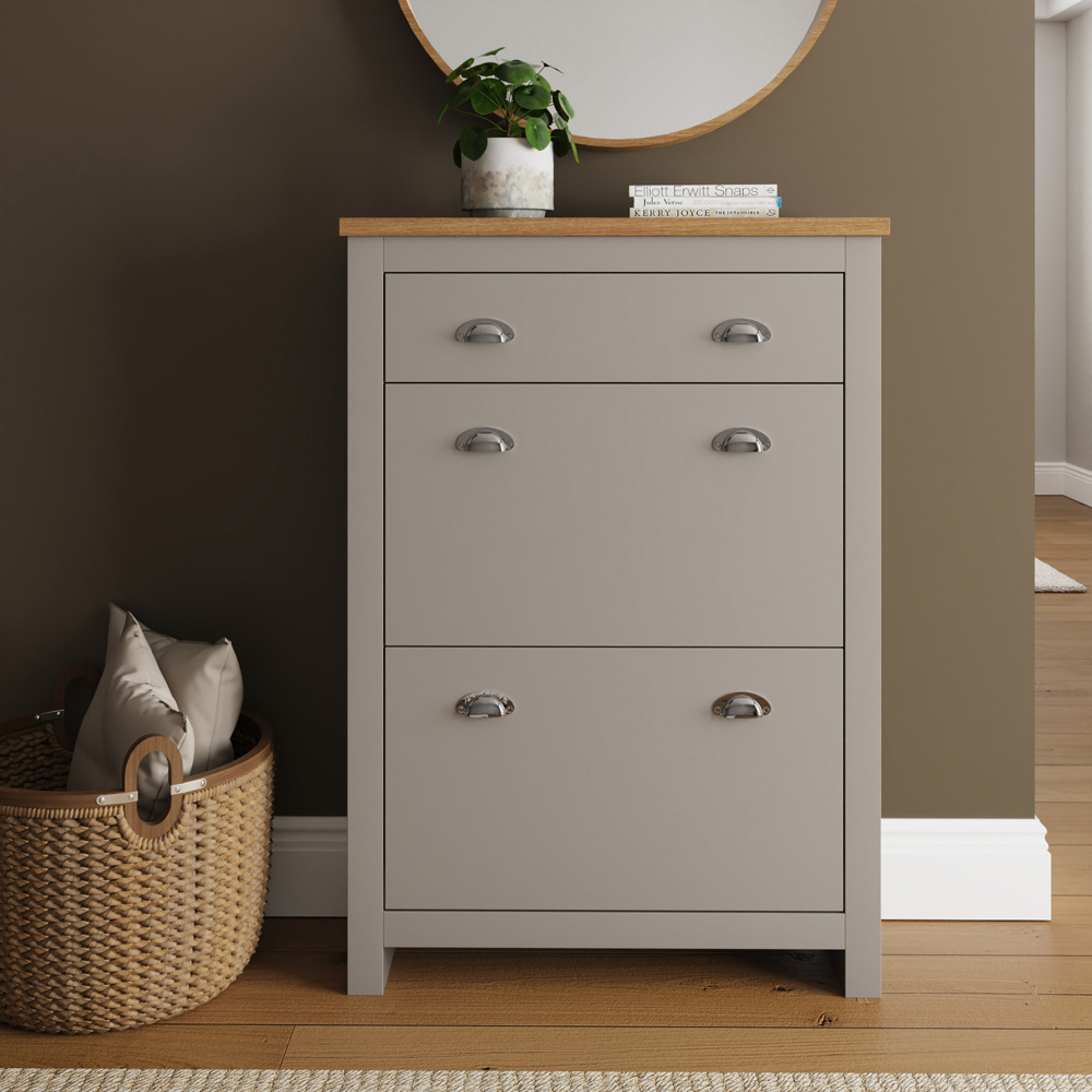 GFW Lancaster Grey 2 Door 1 Drawer Shoe Cabinet Image 6
