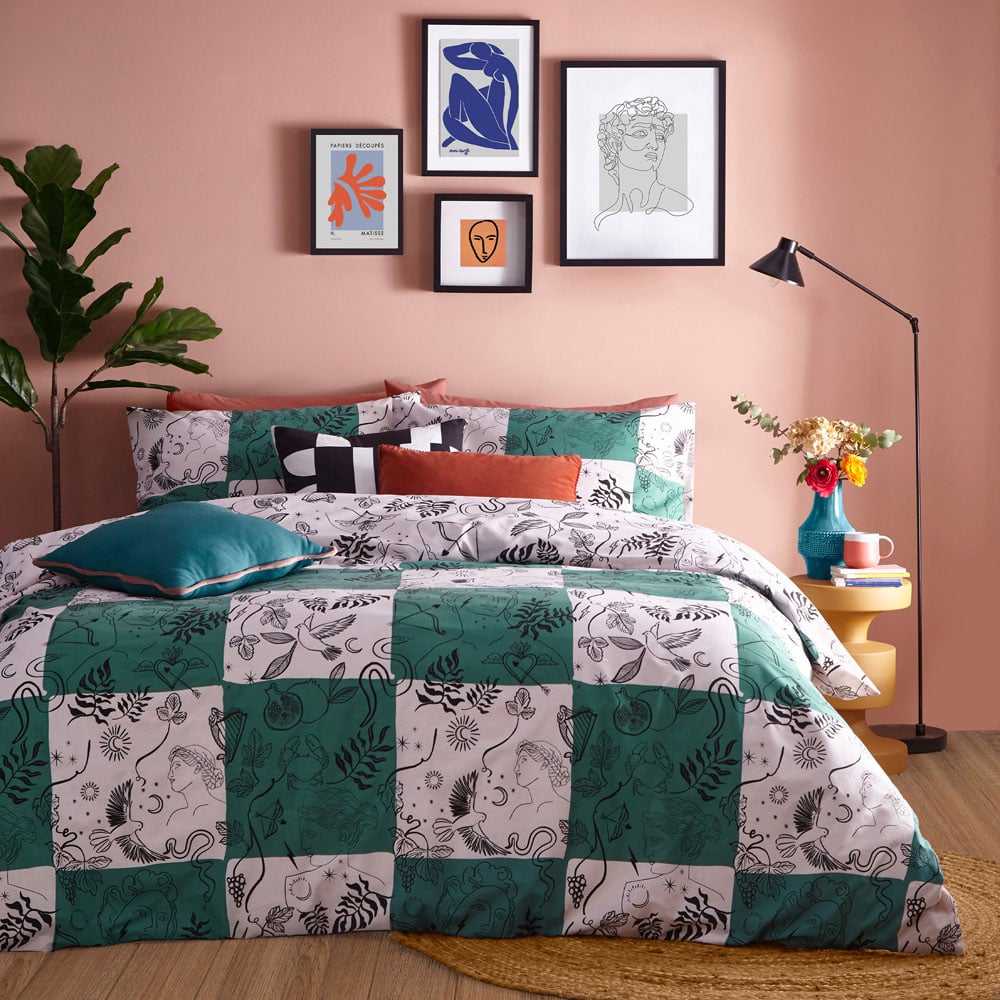 furn. Mythos Single Green and Natural Duvet Set Image 4