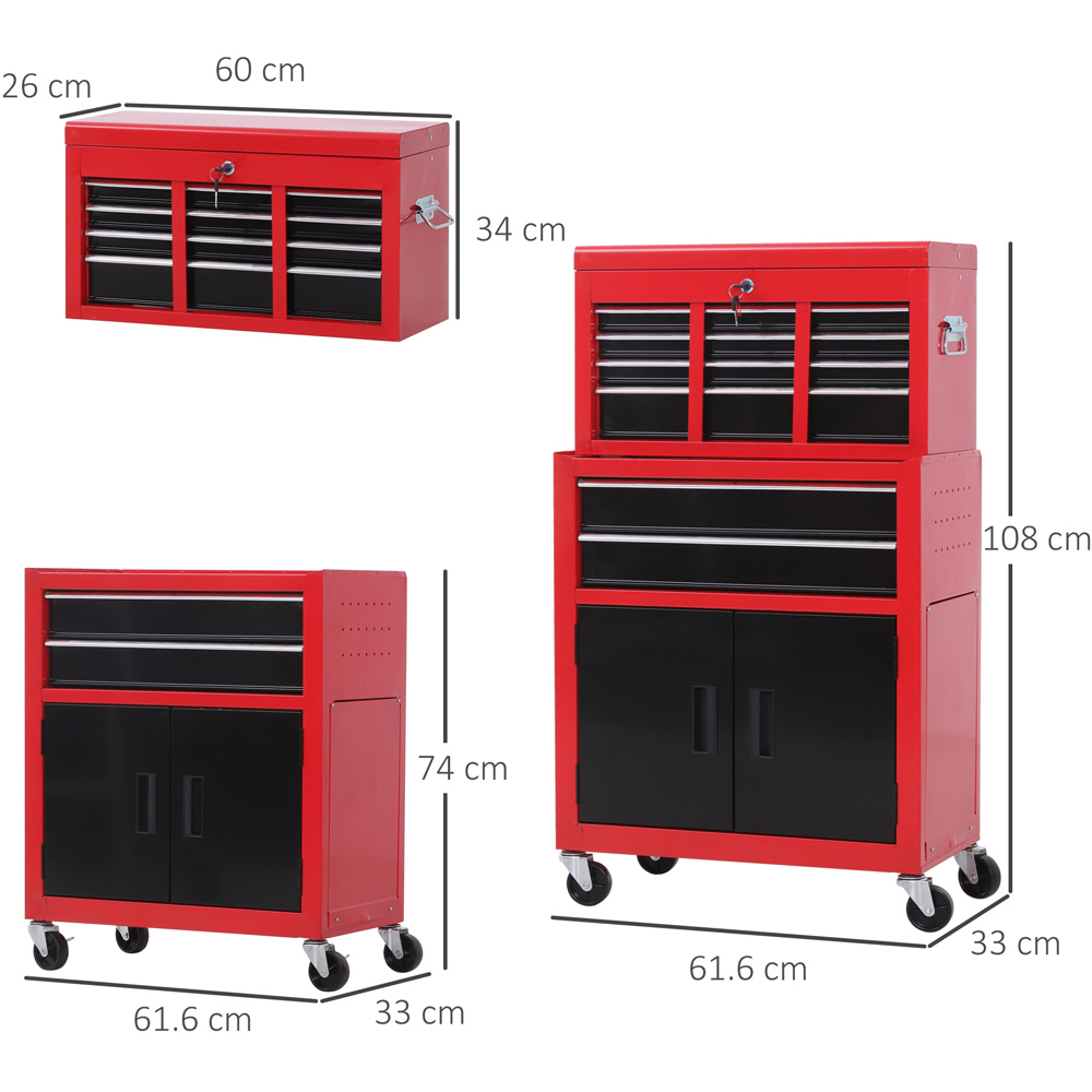 HOMCOM 6 Drawer Red Tool Chest and Cabinet Set Image 8
