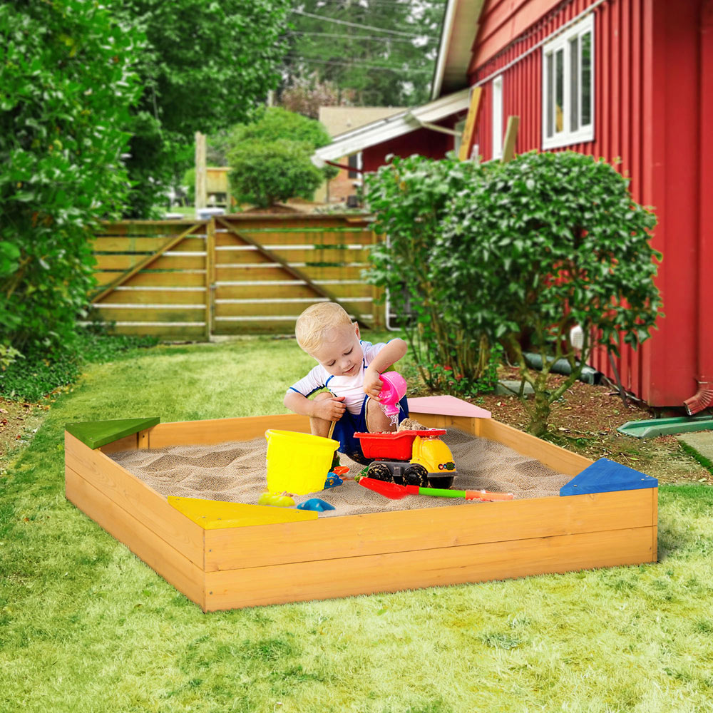 Outsunny Kids Wooden Sandbox with Seats Image 2