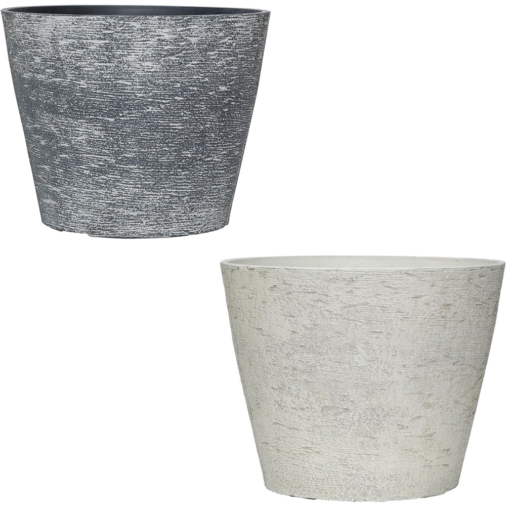 Garden Gear Grey and Lily White Stone Effect Planter 36.5cm 2 Pack Image 1
