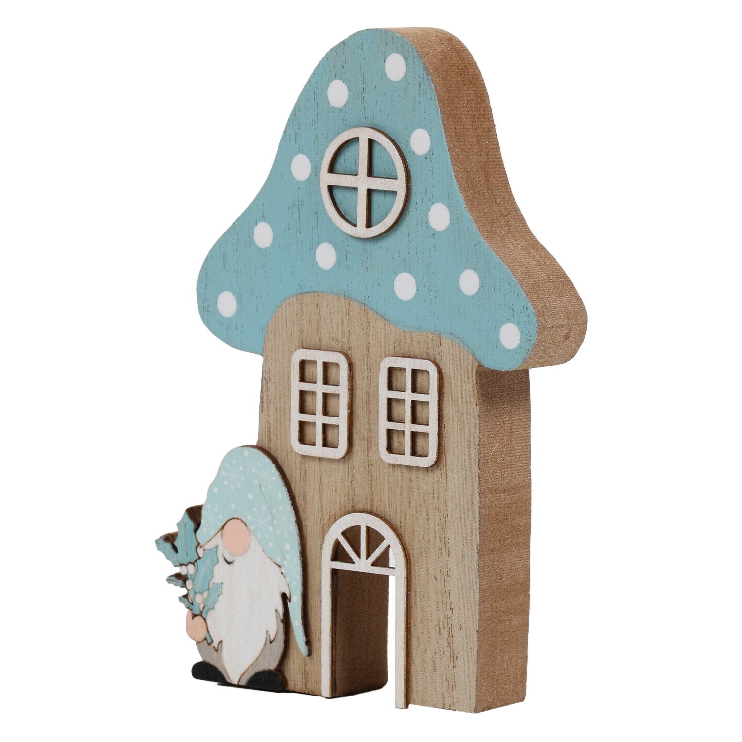Alpine Lodge Blue Scandi Wooden Mushroom House Ornament Image 2