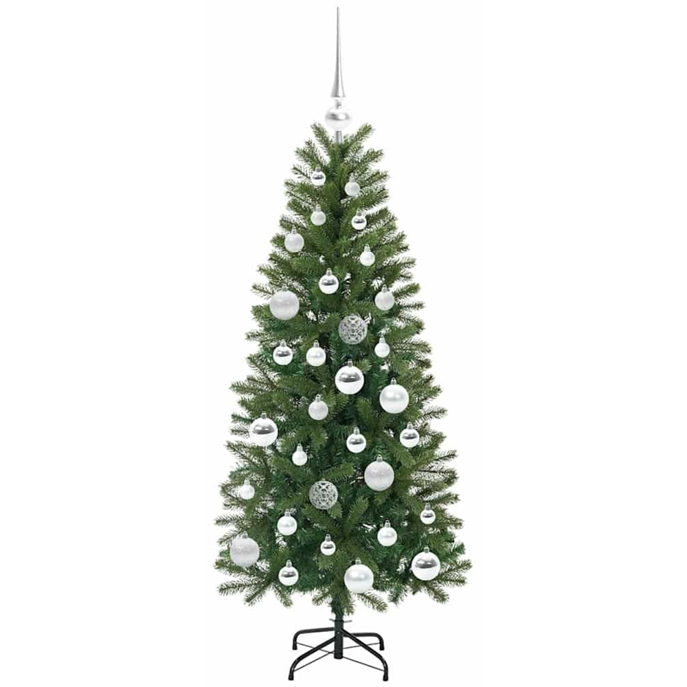 vidaXL Pre-Lit Silver Baubles Green Artificial Christmas Tree 4ft Image 4