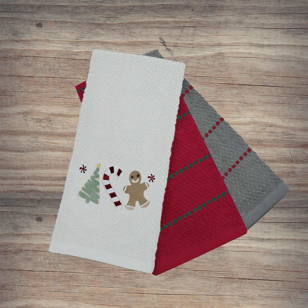 Noel Square Sweet Shop White Tea Towel 3 Pack Image 2