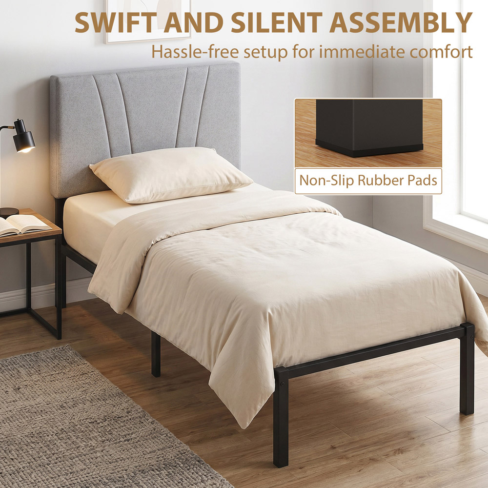 HOMCOM Single Black and Grey Bed Frame with Upholstered Headboard Image 8
