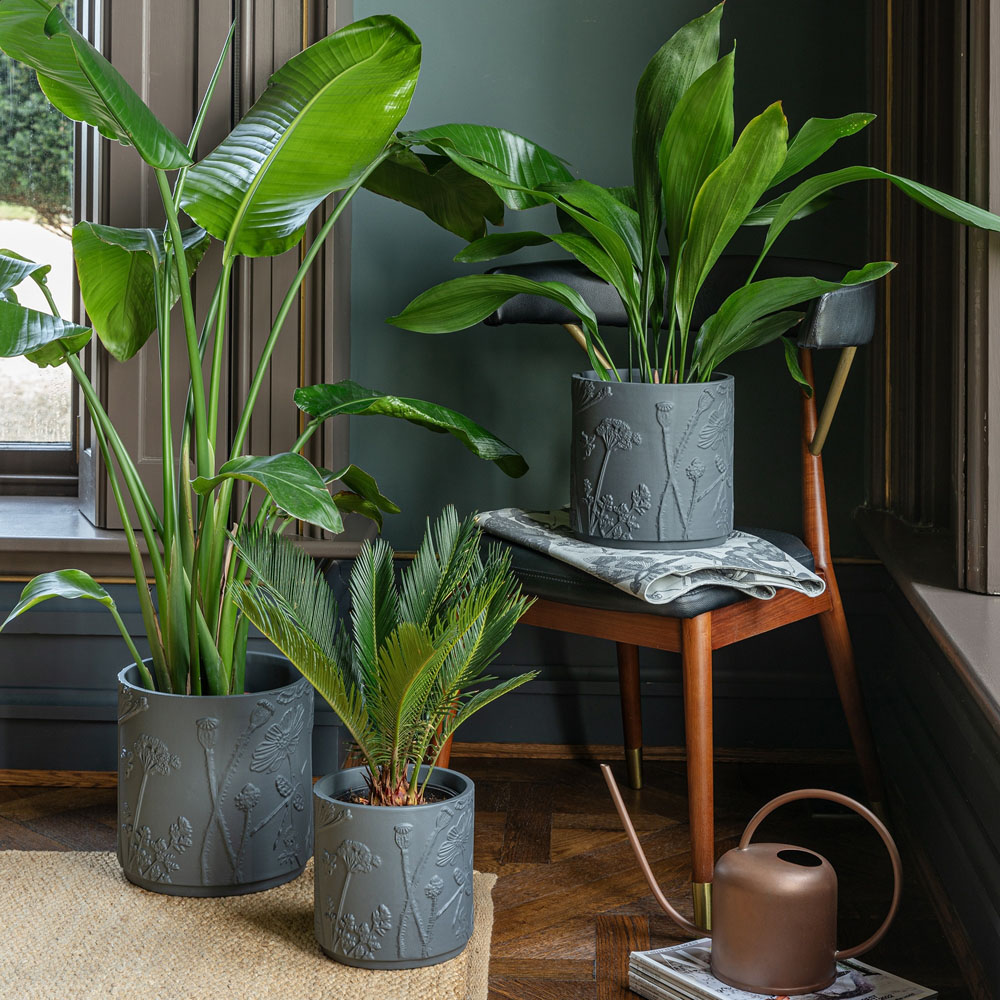 Ivyline Kew Midnight Meadow Embossed Stoneware Indoor Planter 18cm Image 2