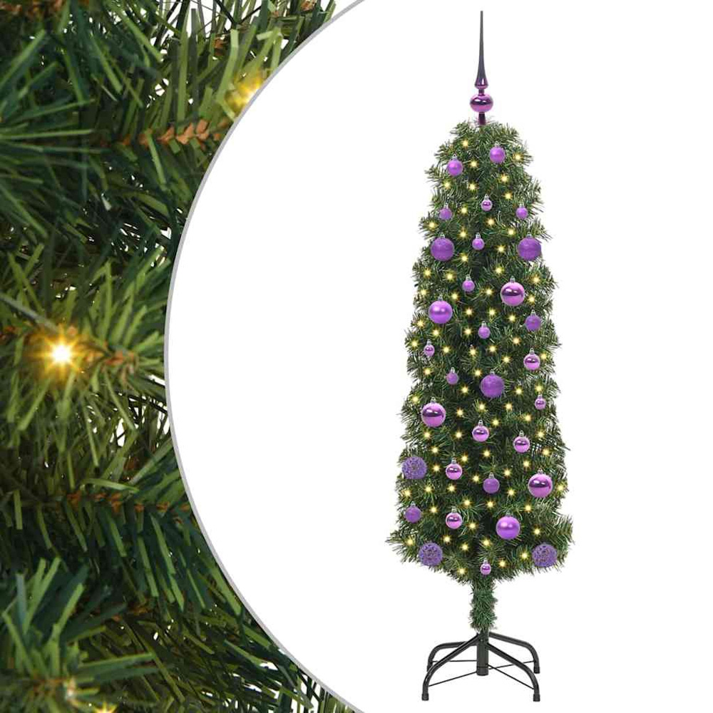 vidaXL Green Artificial Christmas Tree with Pinecones LEDs Lilac Decoration Ornaments 5ft Image 2