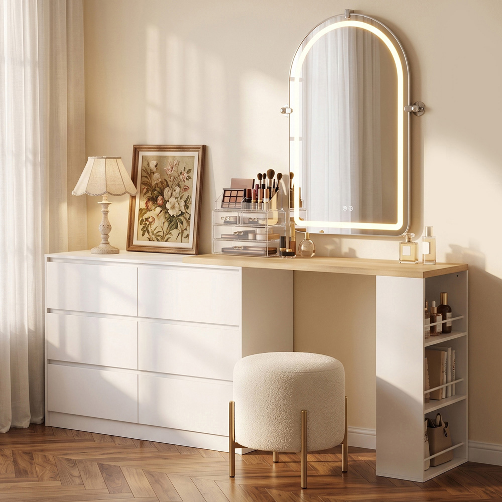 HOMCOM 6 Drawer 3 Shelf White Vanity Table Image 3