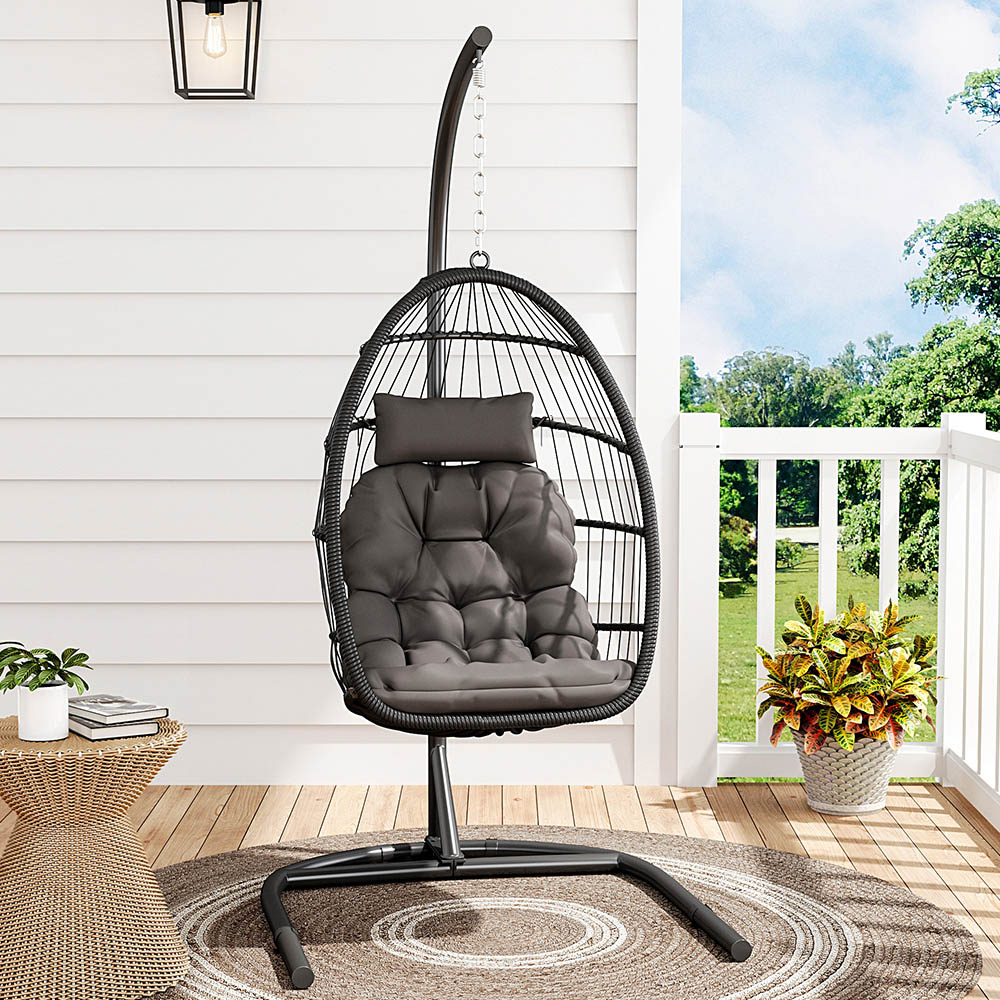 Living and Home Black Linear Wicker Hanging Egg Chair Image 8