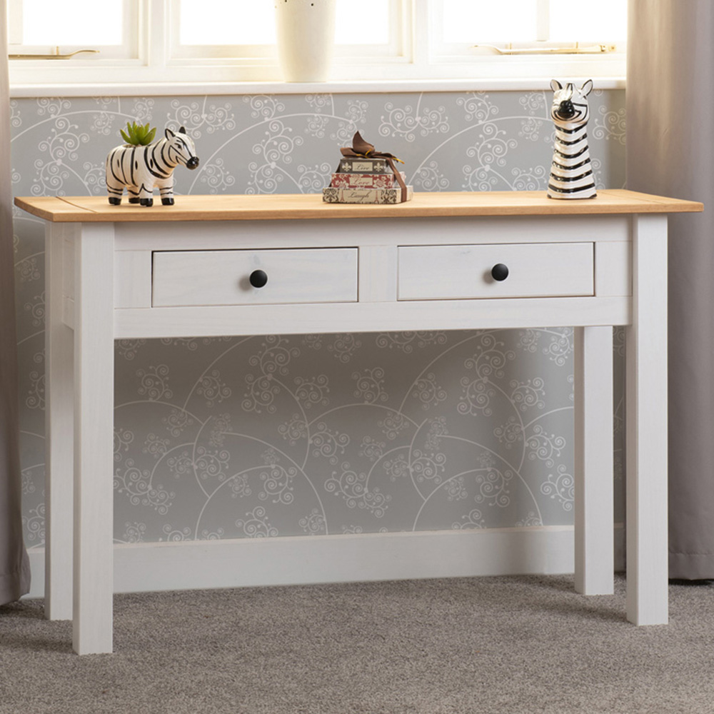 Seconique Panama 2 Drawer White and Natural Wax Console Table Image 1