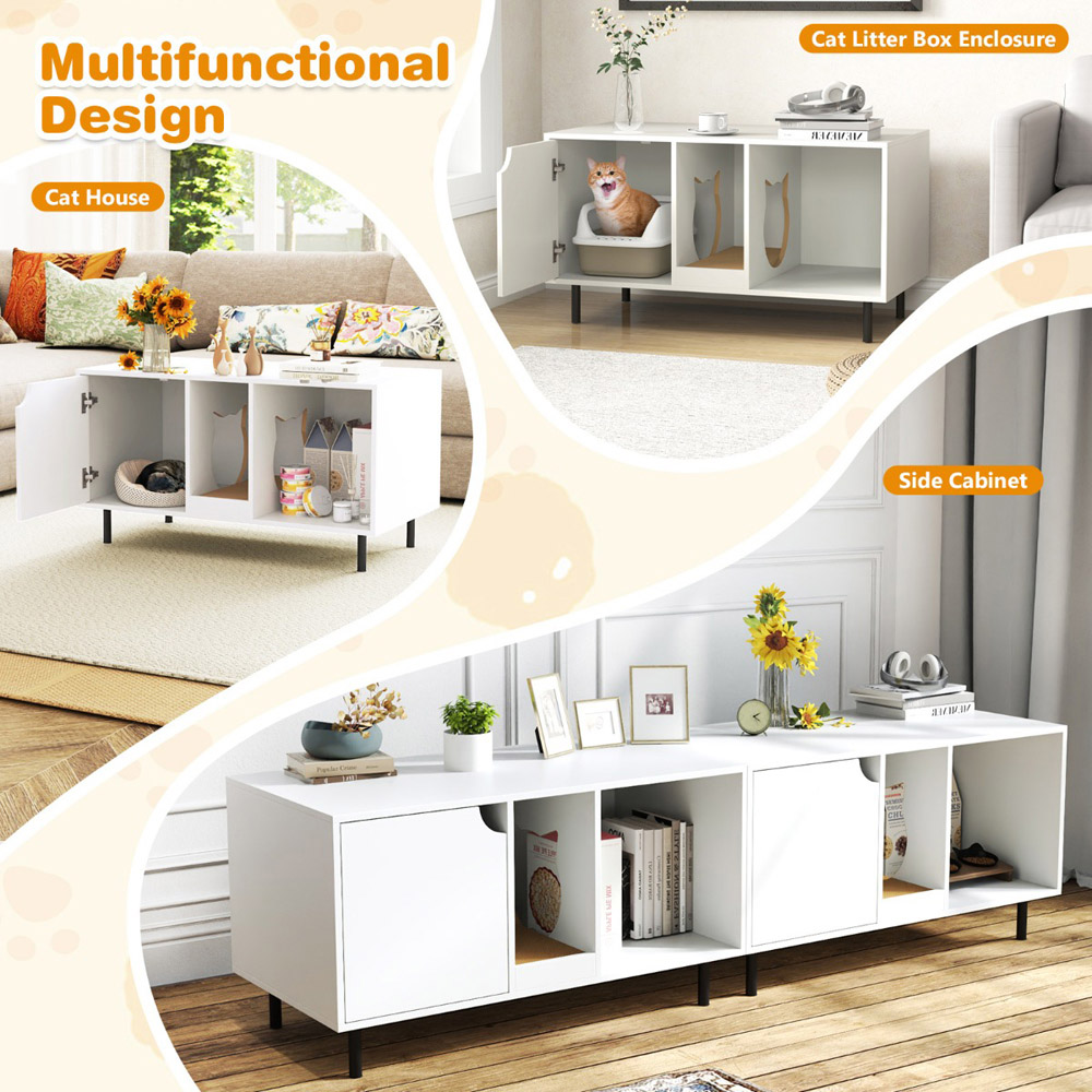 Costway White Cat Litter Box Enclosure with Storage and Scratching Board Image 7