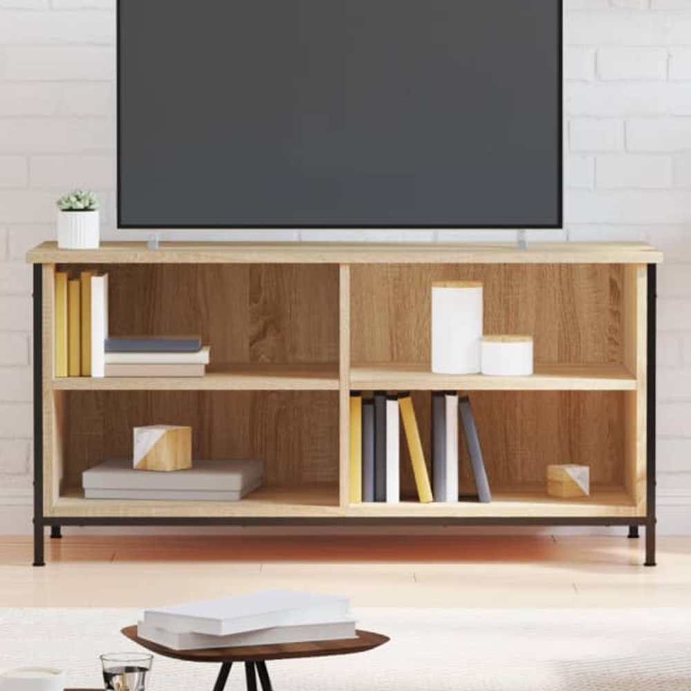 vidaXL 4 Open Shelf Sonoma Oak and Black TV Cabinet Image 1
