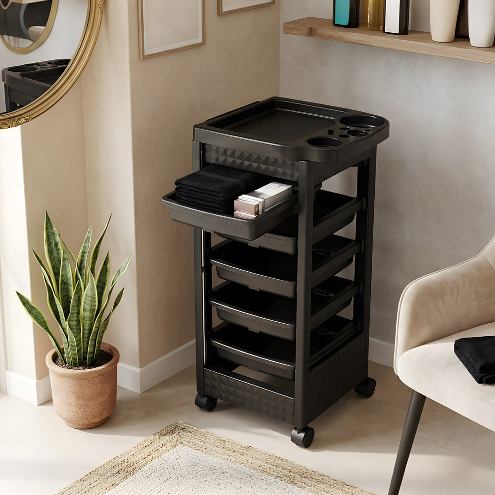 Living and Home 5 Drawer Black Plastic Salon Trolley Cart with Swivel Wheels Image 7