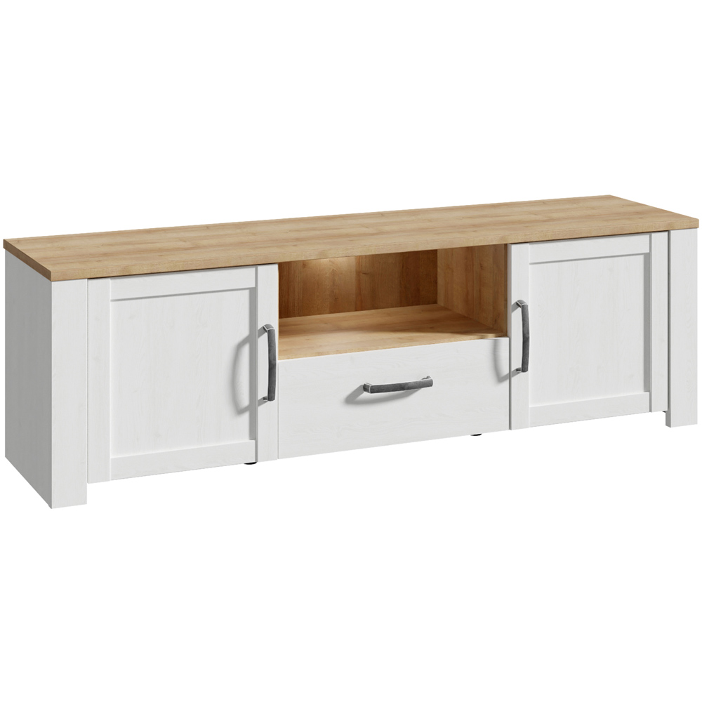 Florence Bohol 2 Door Single Drawer White Riviera Oak TV Unit Image 2