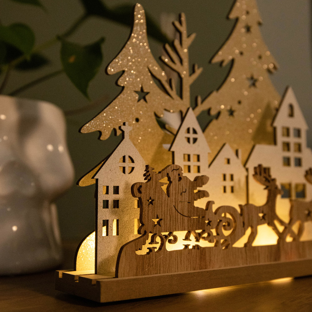 Samuel Alexander Warm White LED Light Up Wooden Village with Santa in Sleigh Image 5